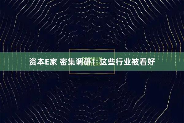 资本E家 密集调研！这些行业被看好