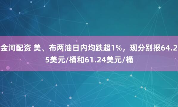 金河配资 美、布两油日内均跌超1%，现分别报64.25美元/桶和61.24美元/桶